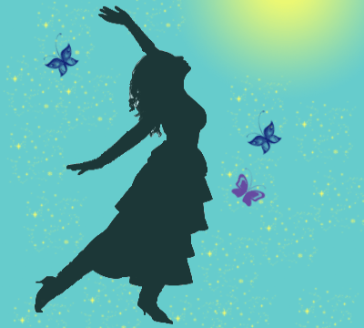 Dancer with butterflies and sparkles in the morning sun